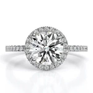 Diamond engagement ring in white gold, front view, USA