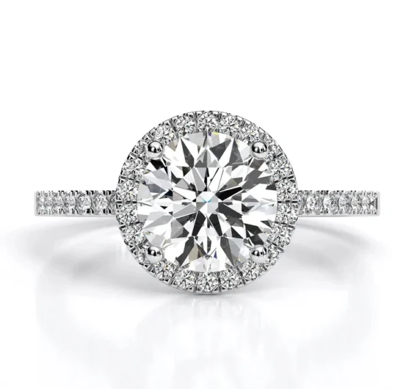 Diamond engagement ring in white gold, front view, USA
