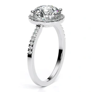 Side view of diamond engagement ring showing detailed setting, USA